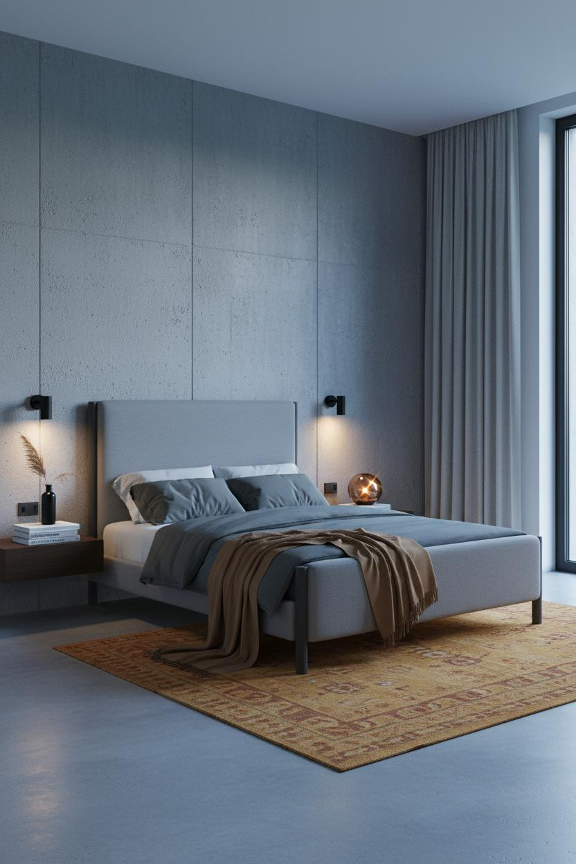 Minimal Luxury Bedroom Concrete Accent Wall