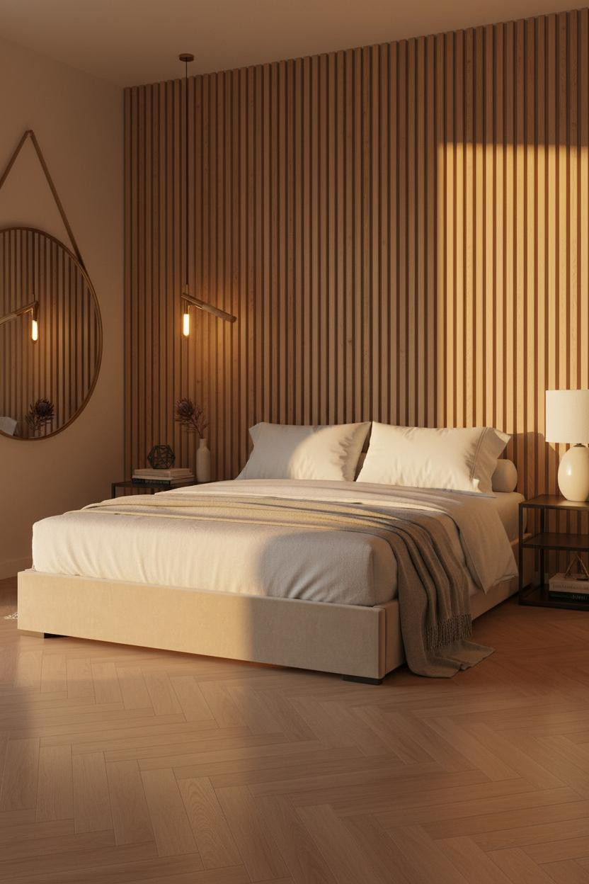 Minimal Luxury Bedroom Oak Paneling Modern