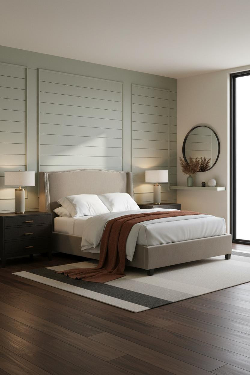 Minimal Luxury Bedroom Sage Shiplap Master
