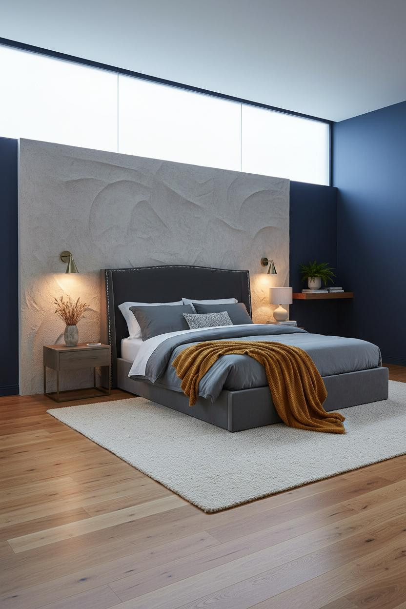 Minimal Luxury Master Bedroom Textured Plaster