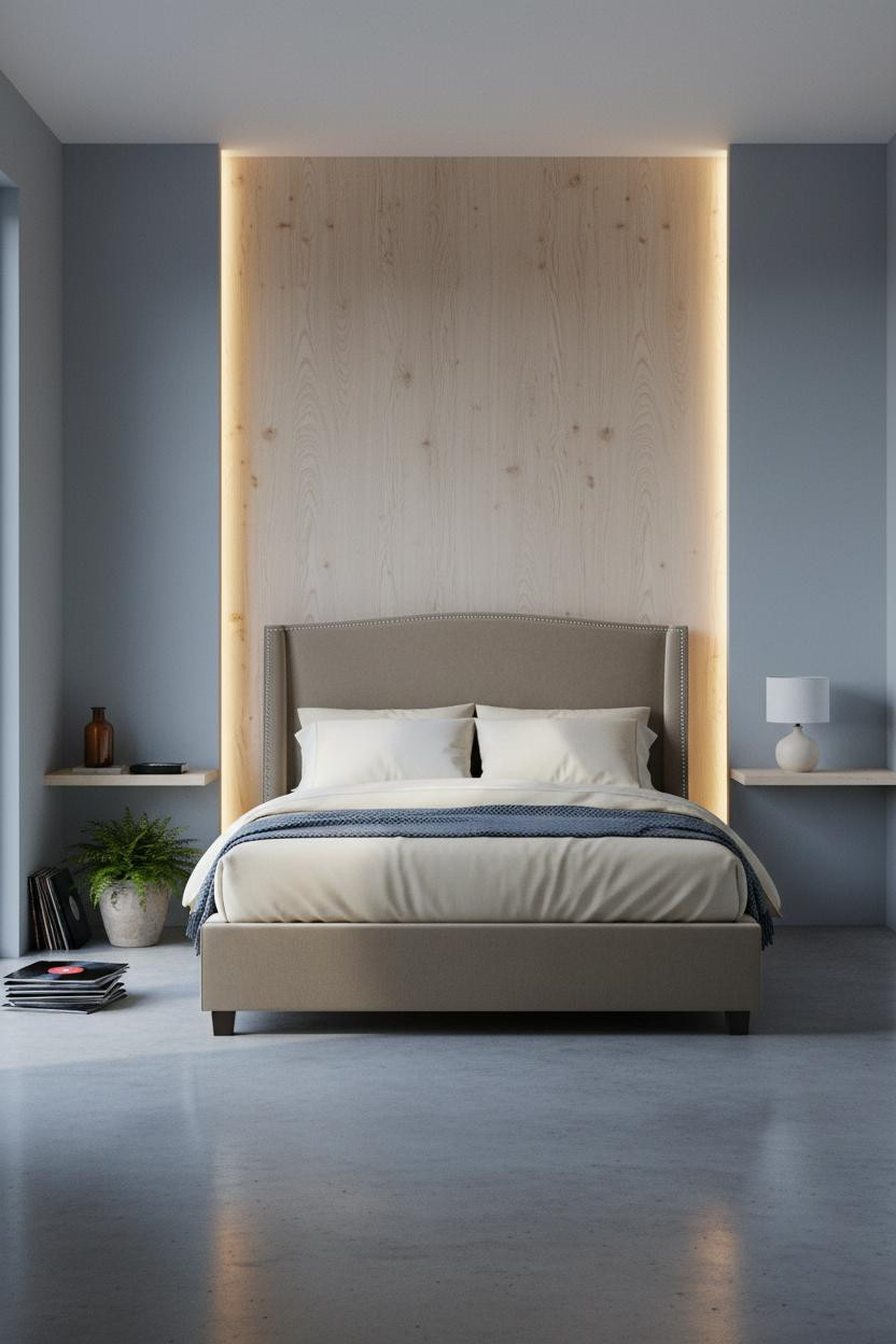 Minimalist Bedroom Backlit Panel Concrete