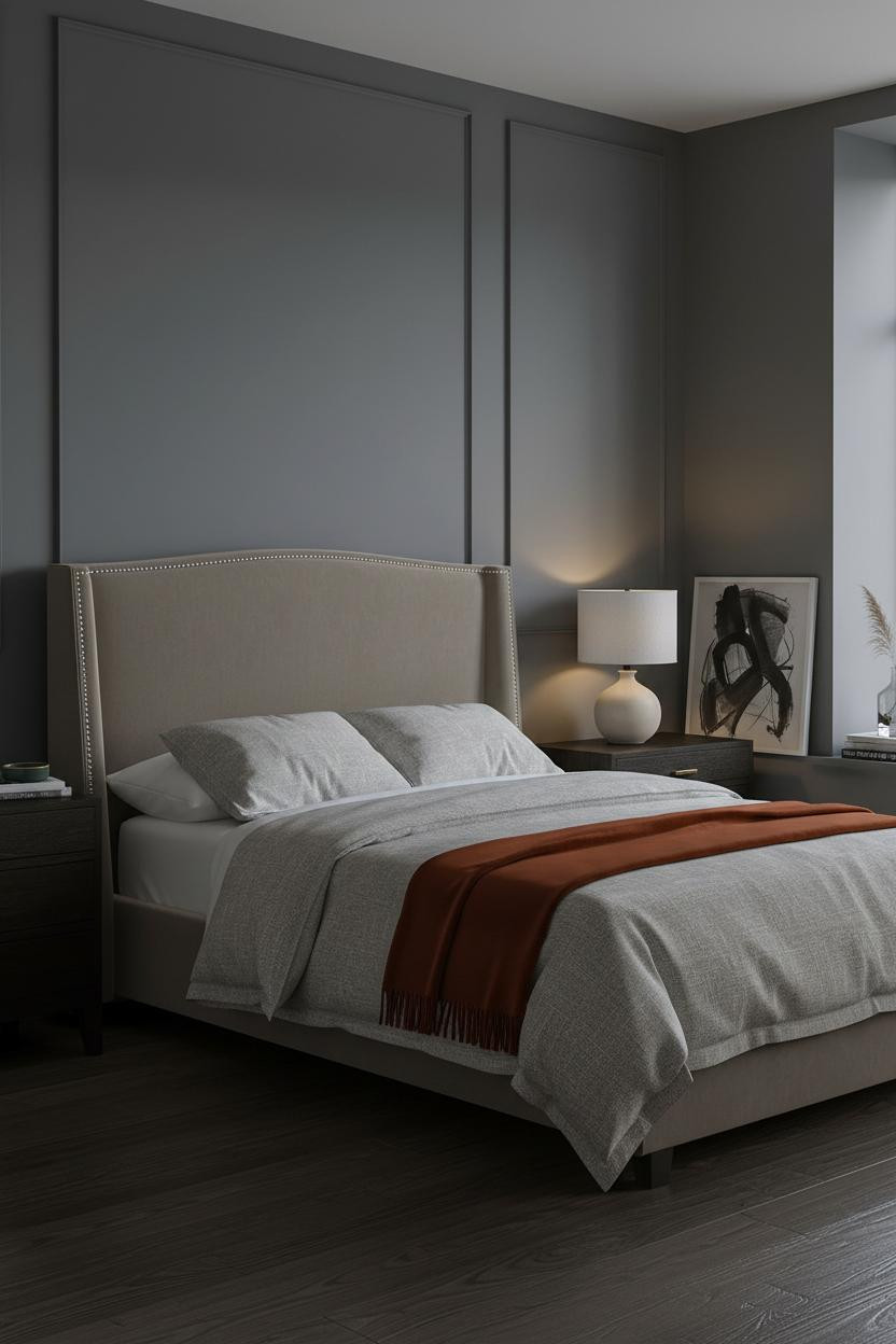 Minimalist Bedroom Charcoal Batten Wall