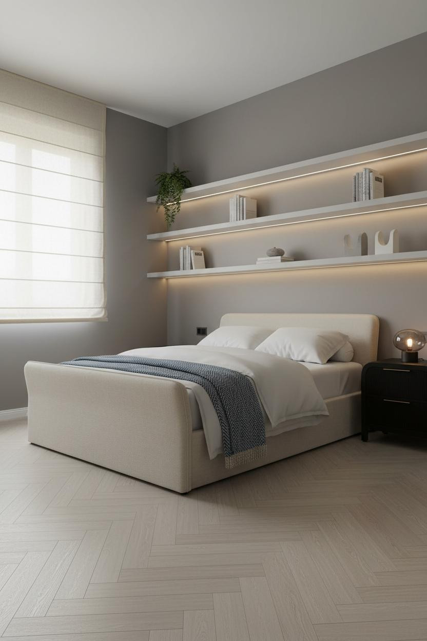 Minimalist Bedroom Design Floating Shelves
