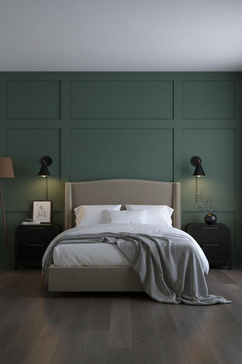 Minimalist Bedroom Moss Green Accent Wall