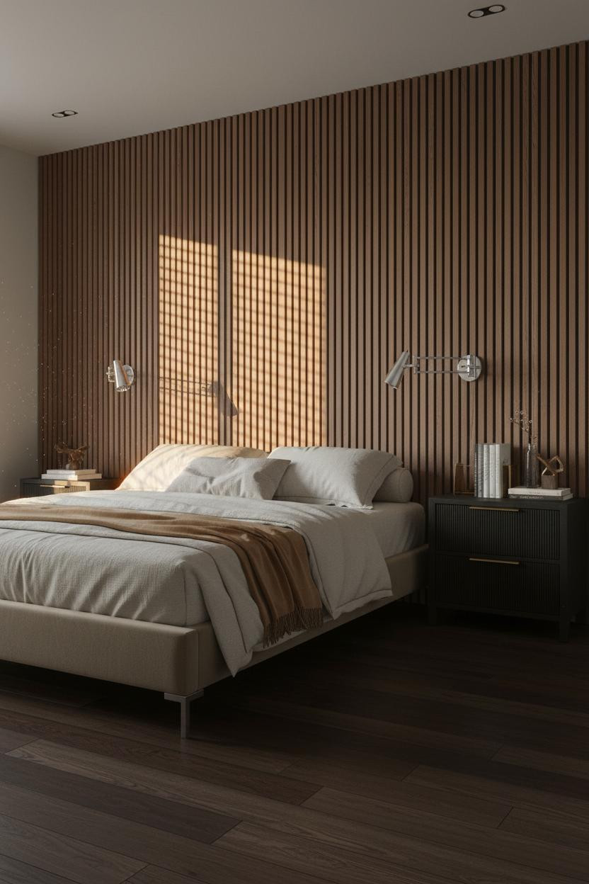 Minimalist Bedroom Walnut Wall Modern
