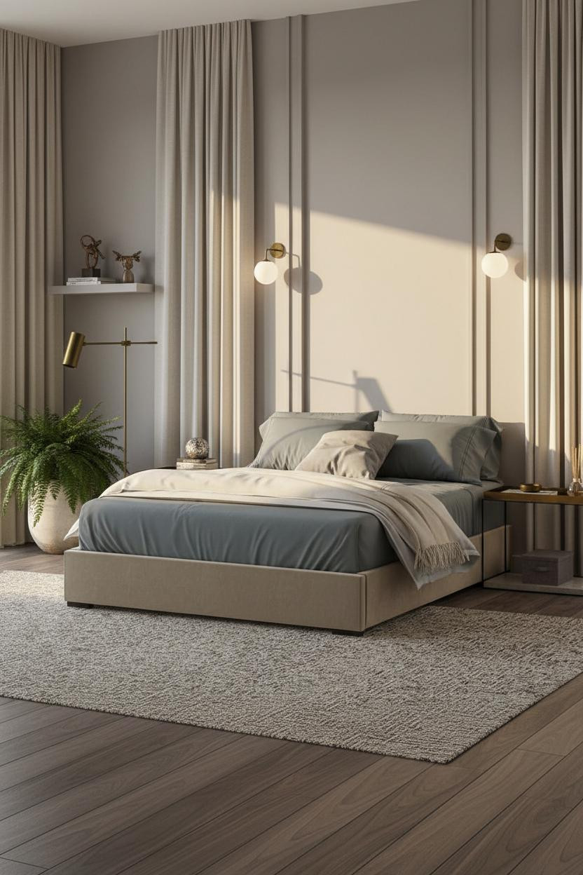 Minimalist Bedroom Warm Sconces Platform Bed