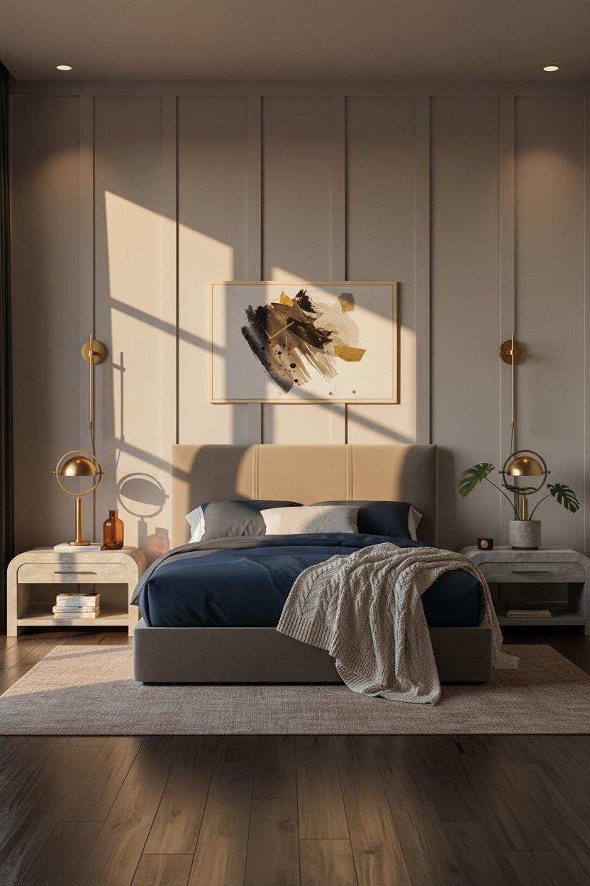 Minimalist Bedroom Warm Stone Grey Board Batten