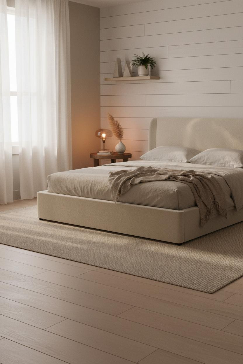 Minimalist Bedroom White Shiplap Warm