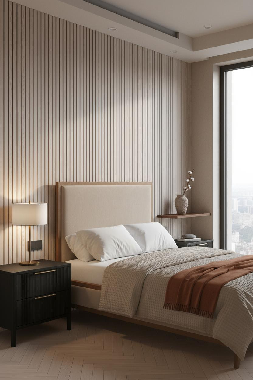 Minimalist Bedroom Wood Slats Neutral