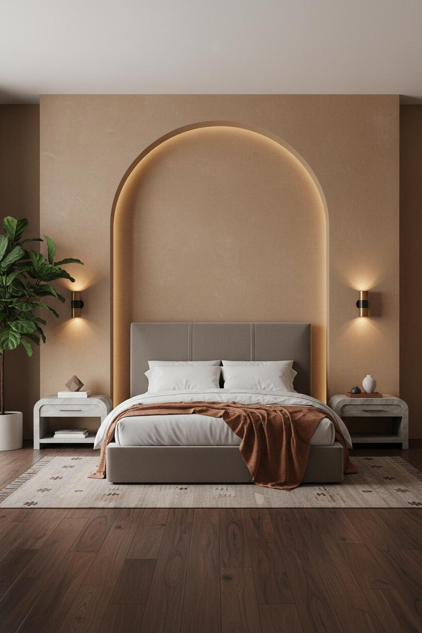 Minimalist Loft Bedroom Arched Niche Design