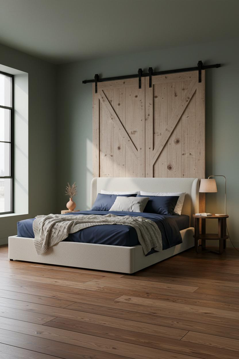 Minimalist Loft Bedroom Barn Door Natural Light