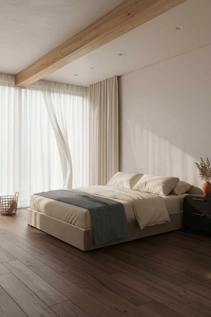 Minimalist Loft Bedroom Coffered Ceiling
