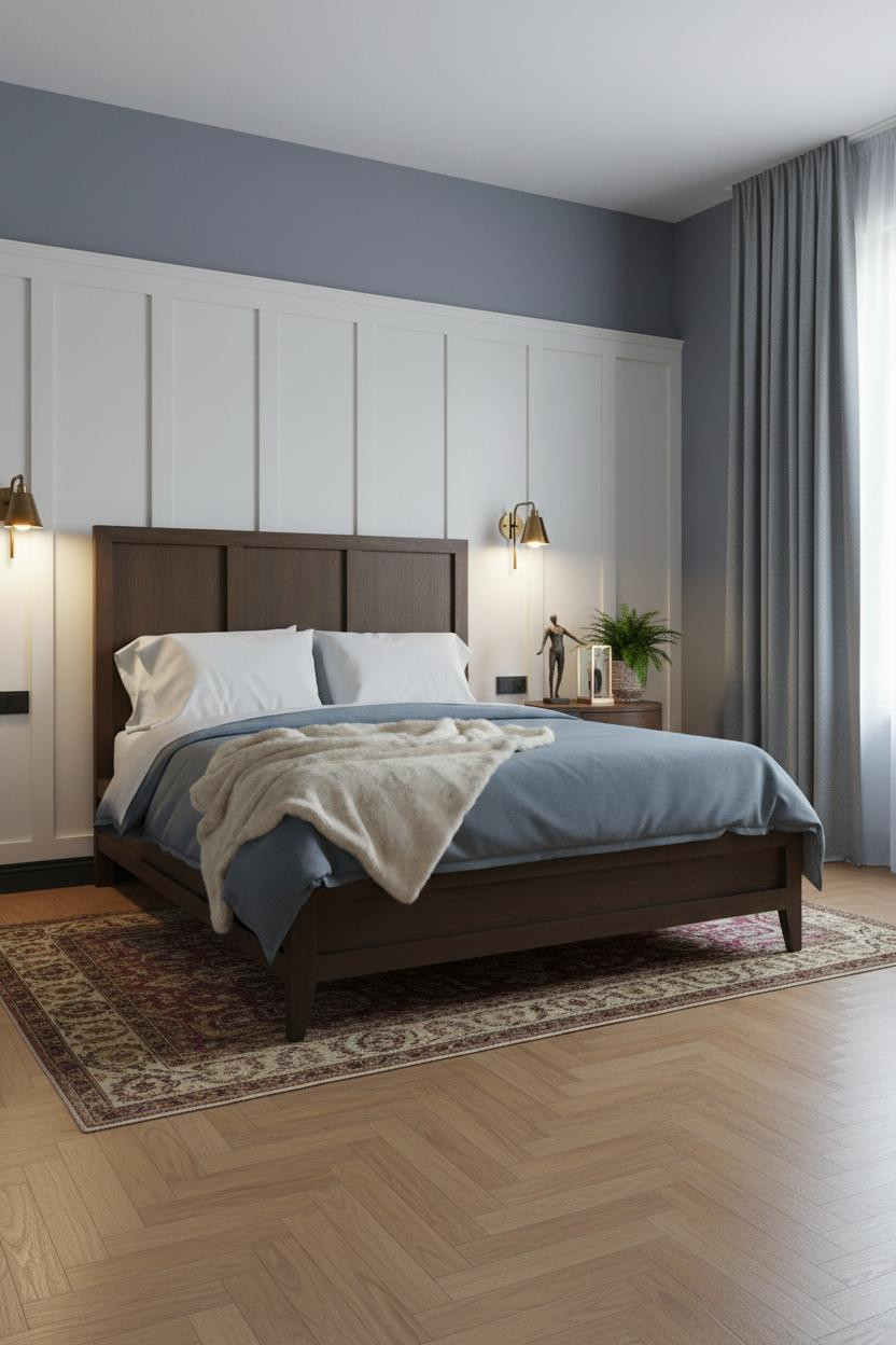 Modern Eclectic Bedroom Board Batten Rug