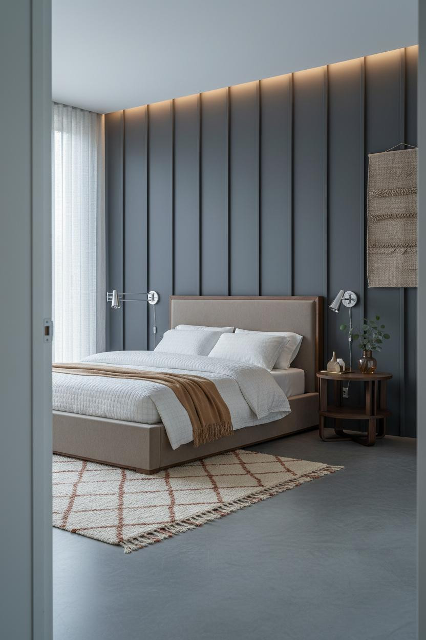 Modern Eclectic Bedroom Charcoal Paneled Accent