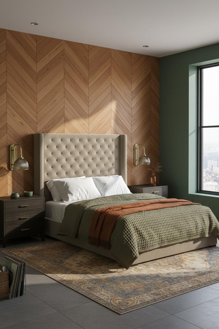 Modern Eclectic Bedroom Herringbone Vintage