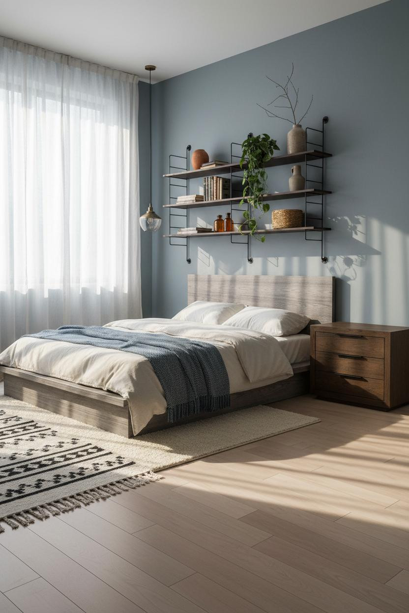 Modern Eclectic Bedroom Japandi Shelving