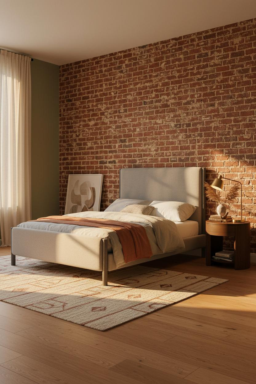 Modern Eclectic Bedroom Midcentury Brick Vintage