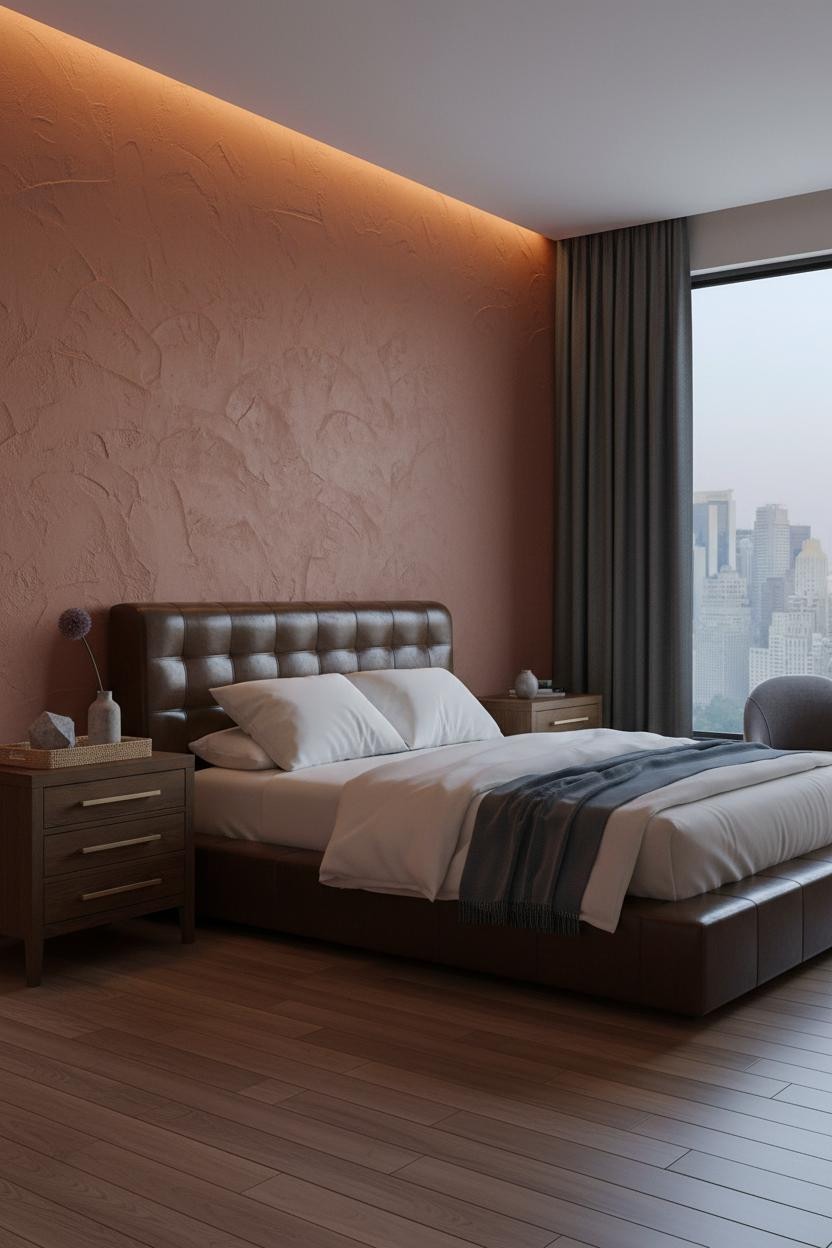 Modern Eclectic Bedroom Rustic Plaster Wall