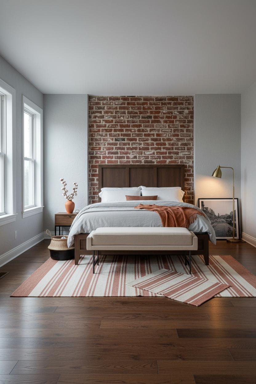 Modern Farmhouse Master Bedroom Exposed Brick