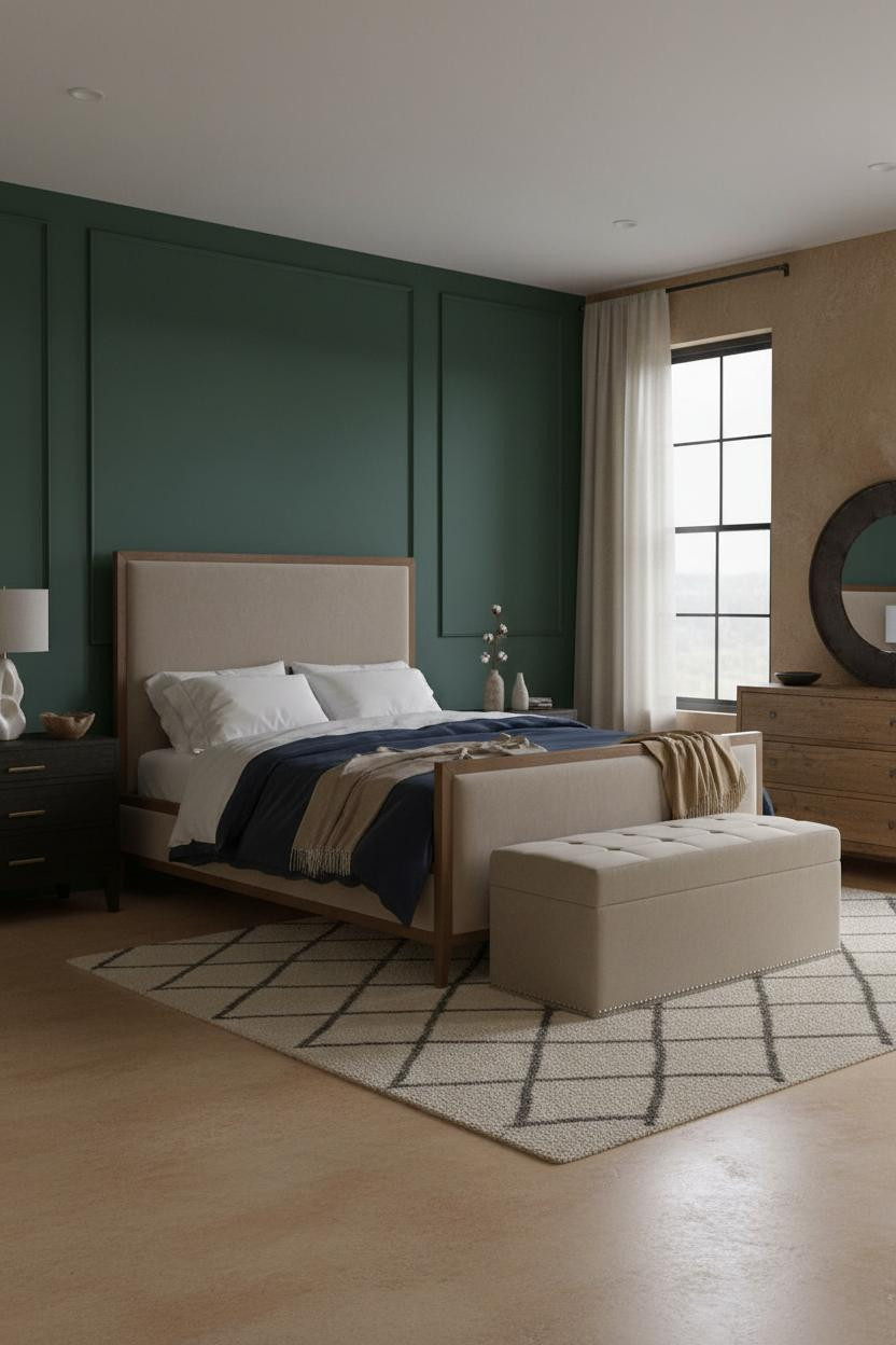 Modern Farmhouse Master Bedroom Forest Green Walls
