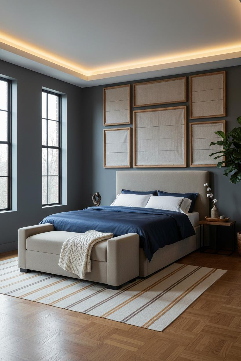 Modern Farmhouse Master Bedroom Gallery Wall Design