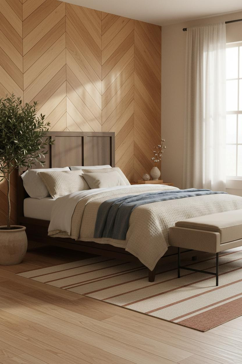 Modern Farmhouse Master Bedroom Herringbone