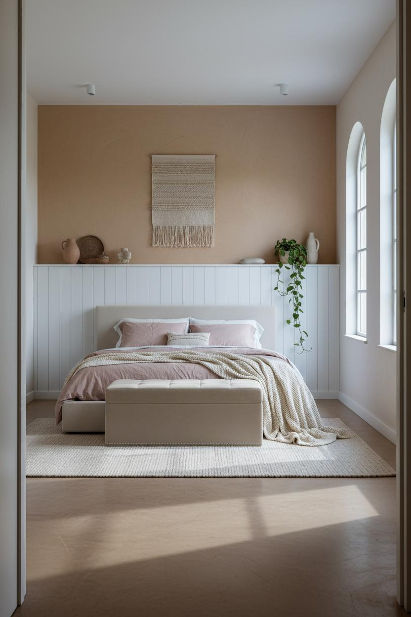 Modern Farmhouse Master Bedroom Wainscoting Design