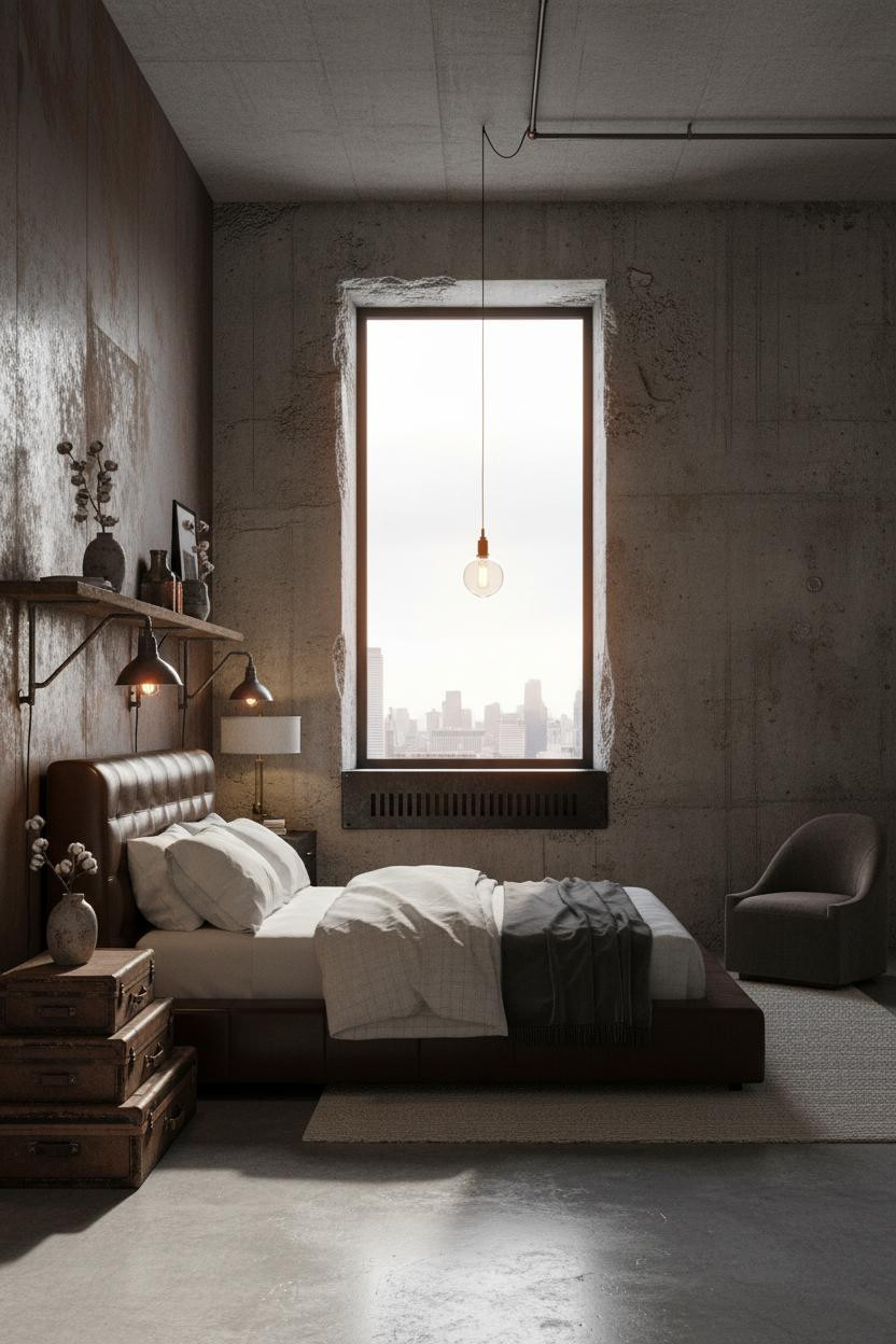 Modern Industrial Bedroom Concrete Iron