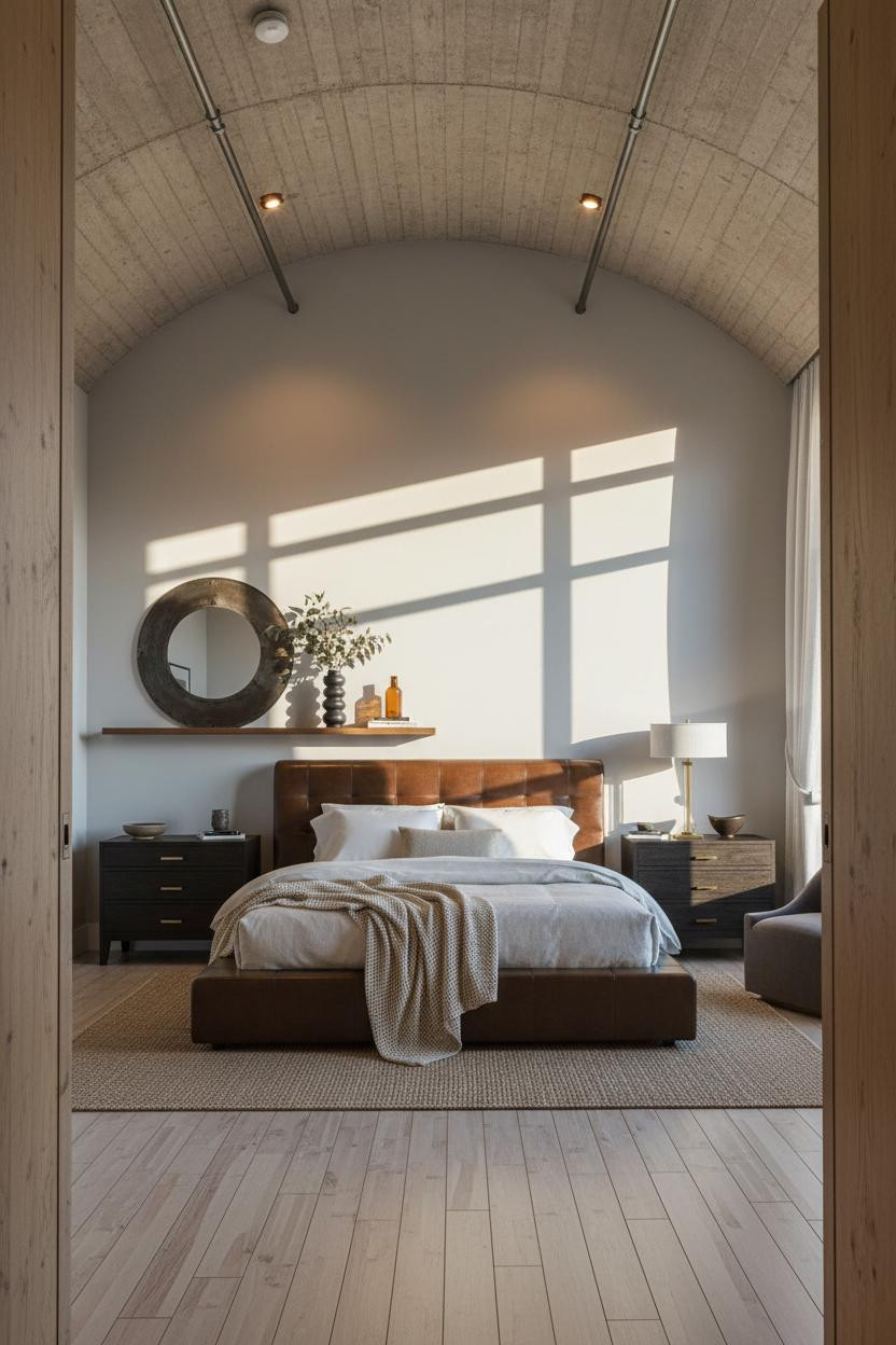 Modern Industrial Bedroom Concrete Steel Loft