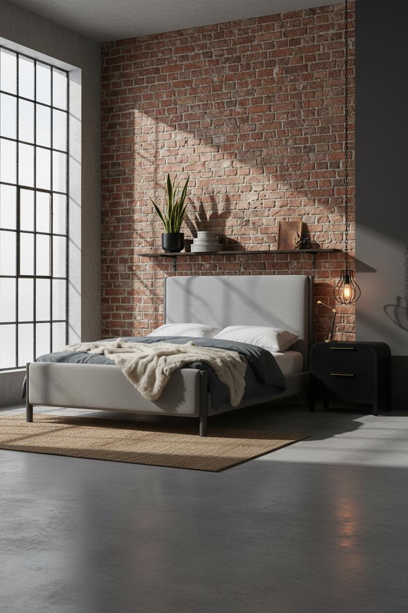 Modern Industrial Bedroom Exposed Brick Loft