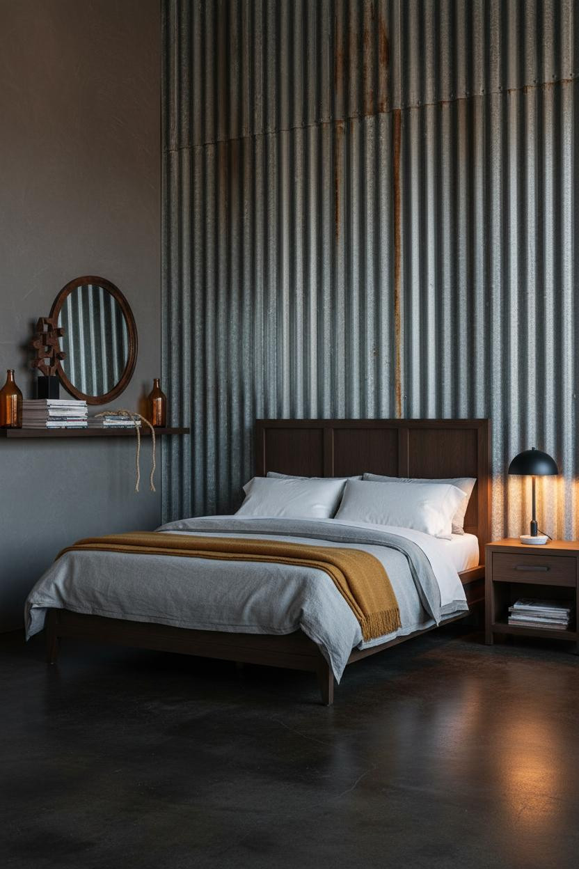 Modern Industrial Bedroom Metal Wall Loft