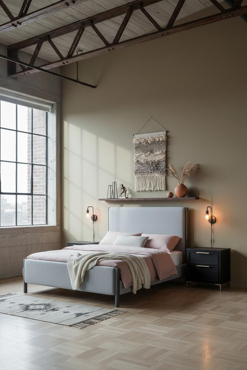 Modern Industrial Bedroom Steel Trusses