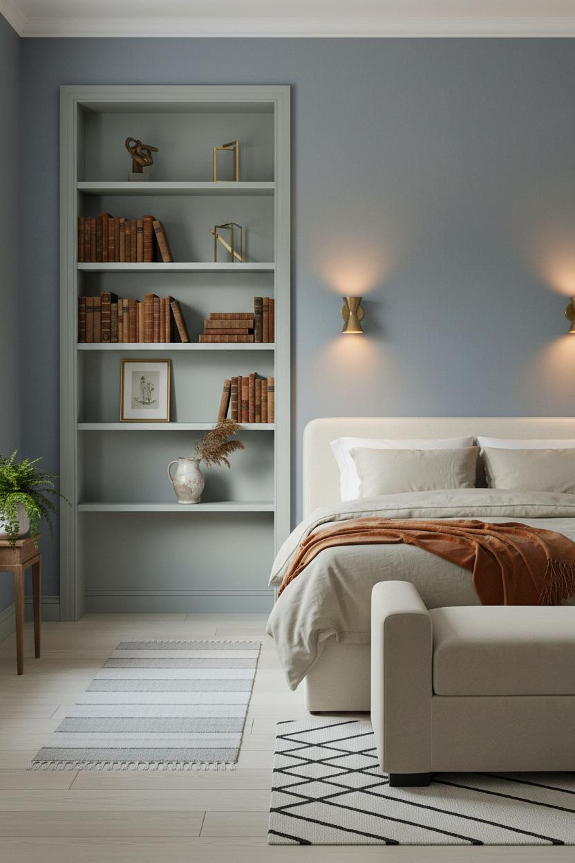 Modern Vintage Bedroom Alcove Shelving