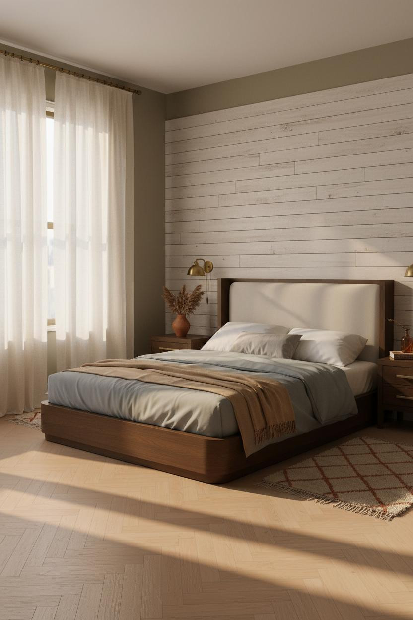 Modern Vintage Bedroom Shiplap Brass Sconces