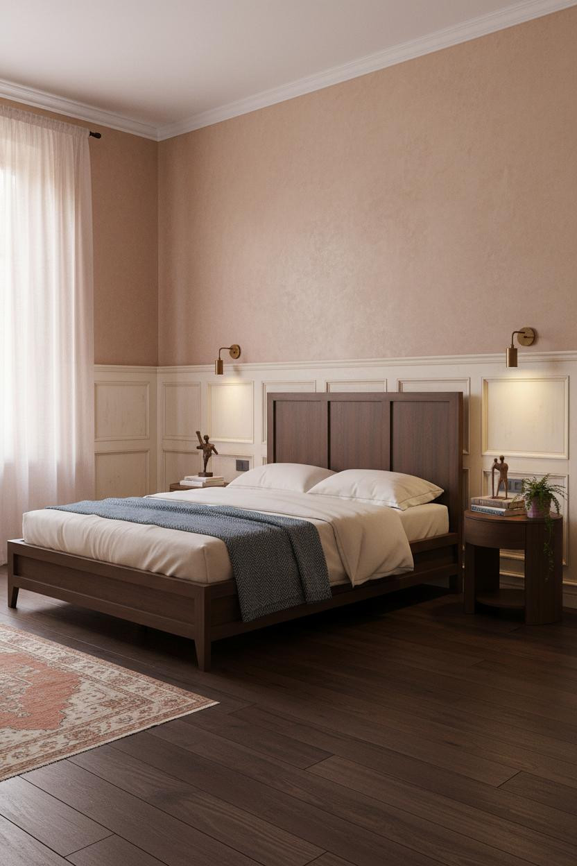 Modern Vintage Bedroom Wainscoting Earthy