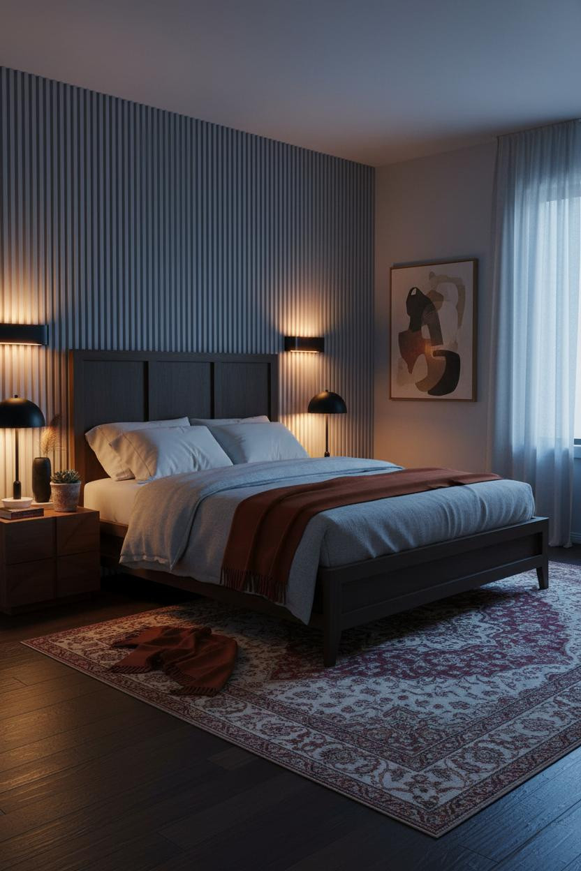 Moody Mid Century Modern Bedroom Charcoal Accent Wall