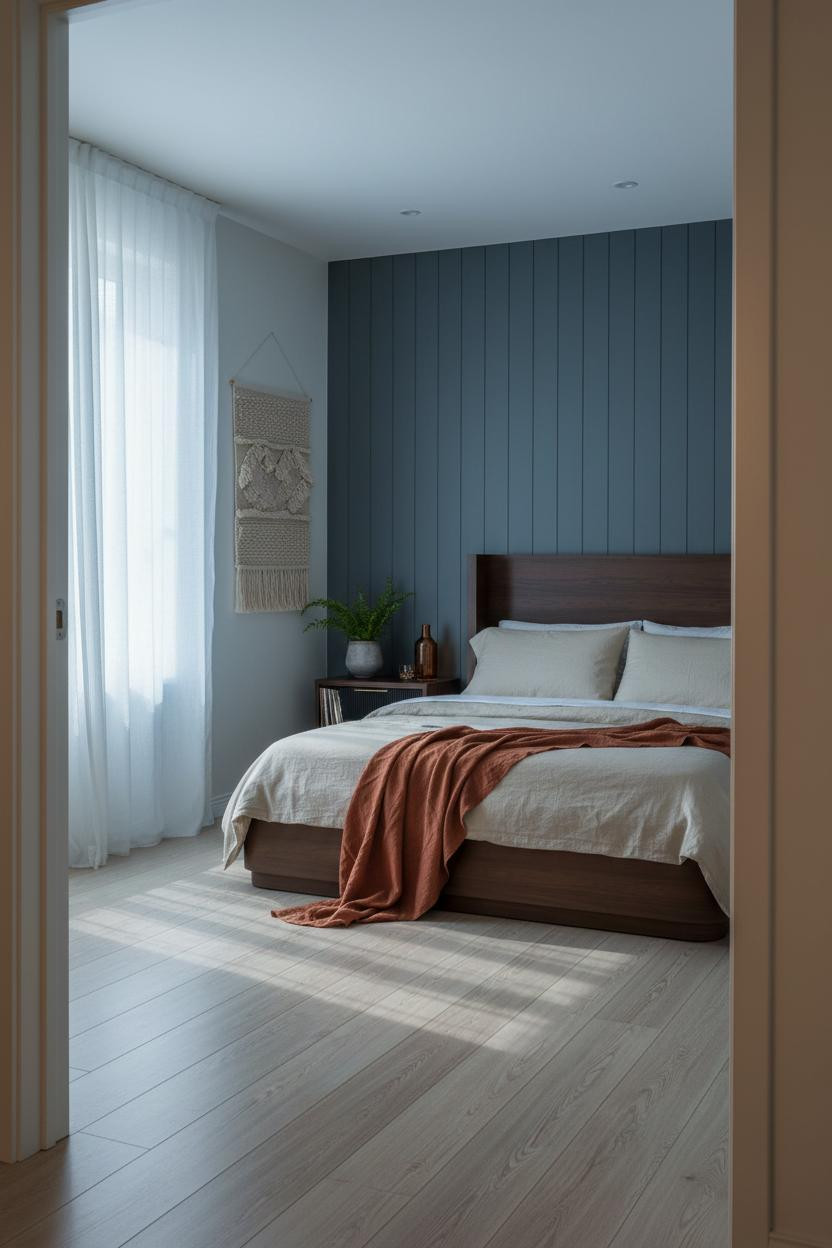 Moody Mid Century Modern Bedroom Slate Shiplap