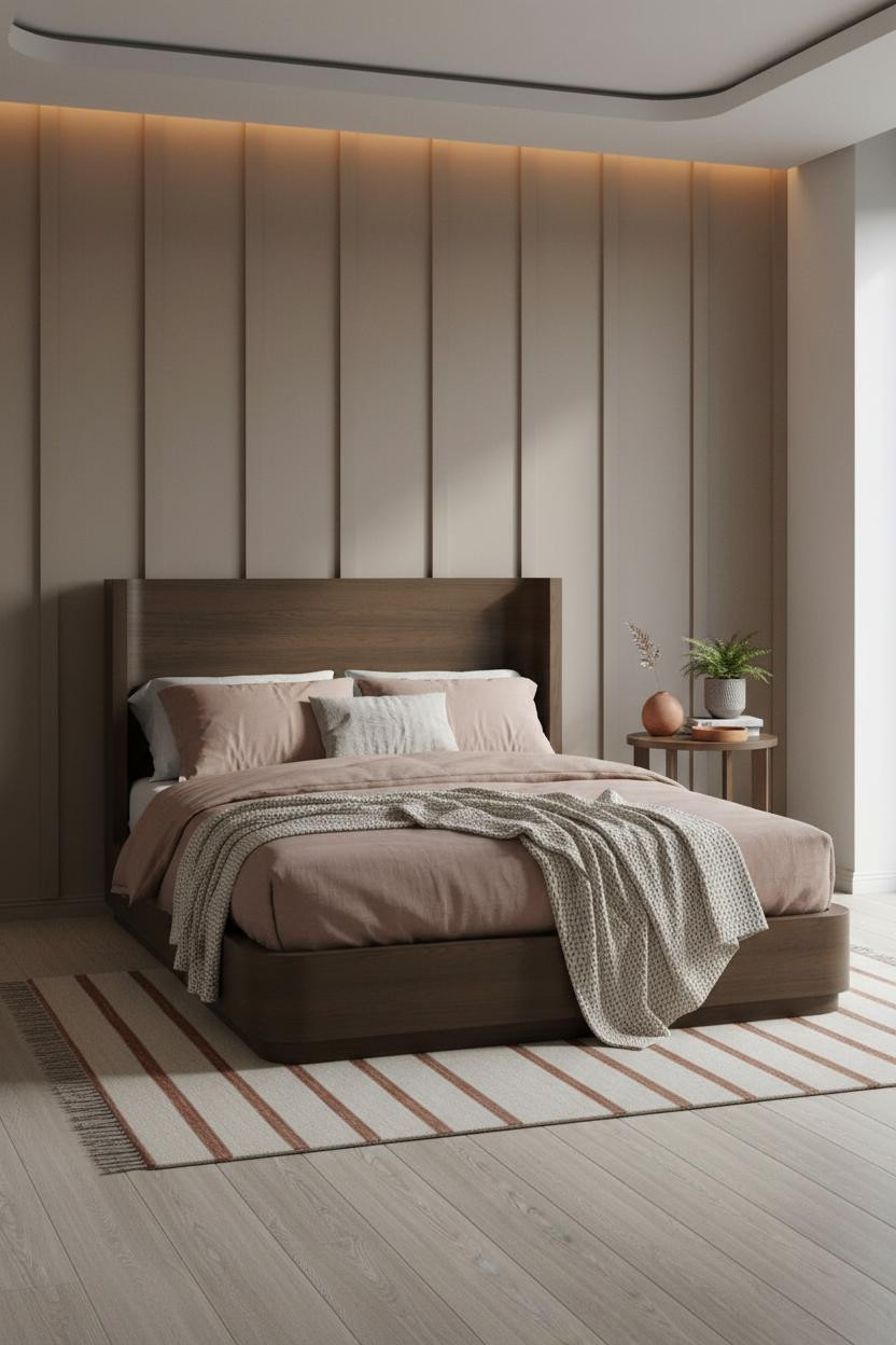 Moody Mid Century Modern Bedroom Taupe Accent Wall