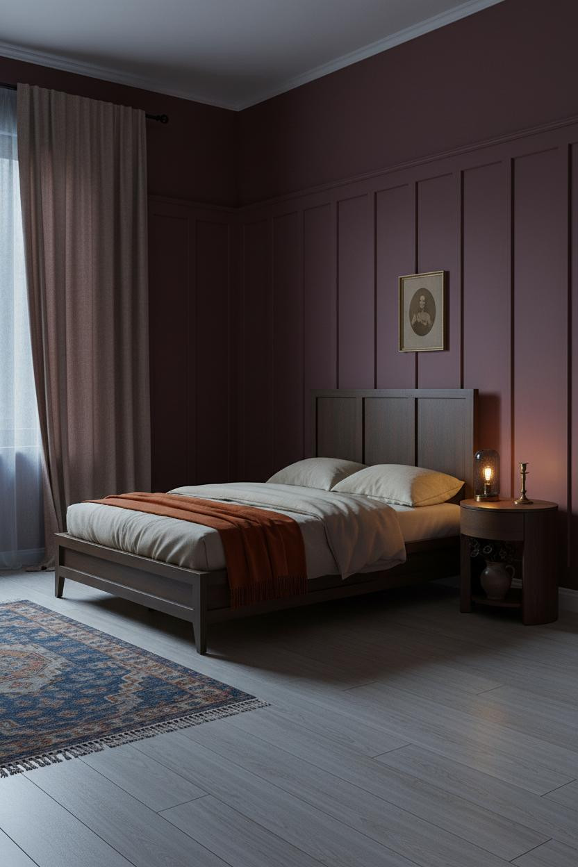 Moody Vintage Bedroom Dark Burgundy Walls