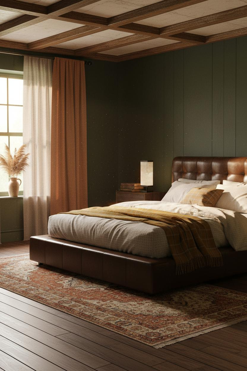 Moody Vintage Bedroom Dark Green Walls