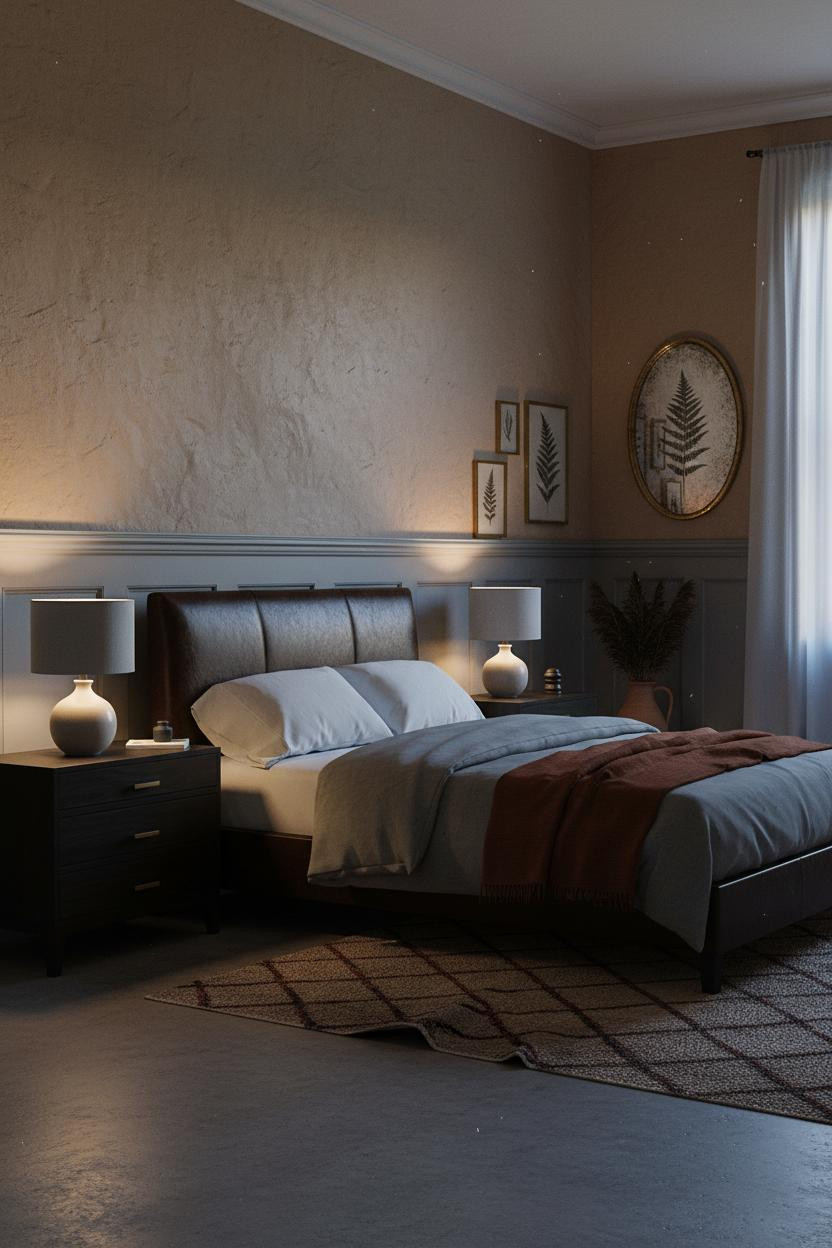 Moody Vintage Bedroom Wainscoting Lamplight