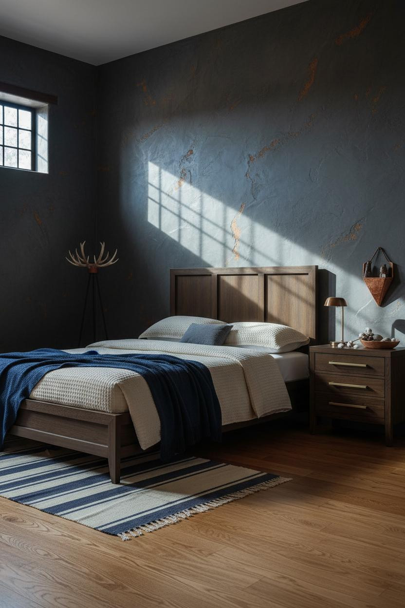 Moody Western Bedroom Dark Adobe Iron Lamp