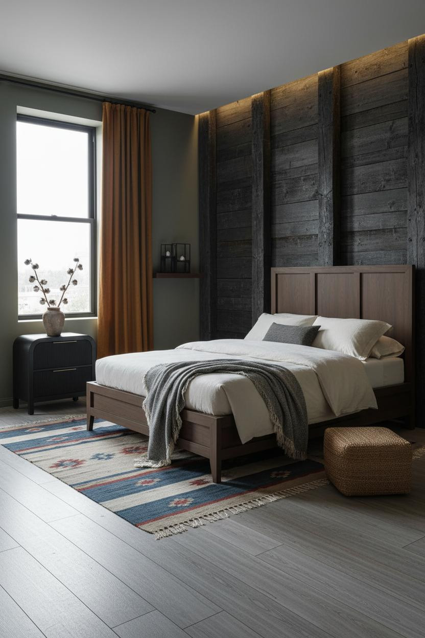 Moody Western Bedroom Exposed Timber Posts