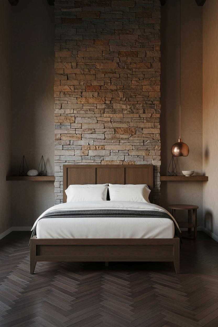 Moody Western Bedroom Gothic Stone Chimney