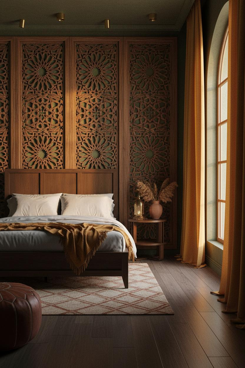 Moroccan Bedroom Carved Lattice Amber Light