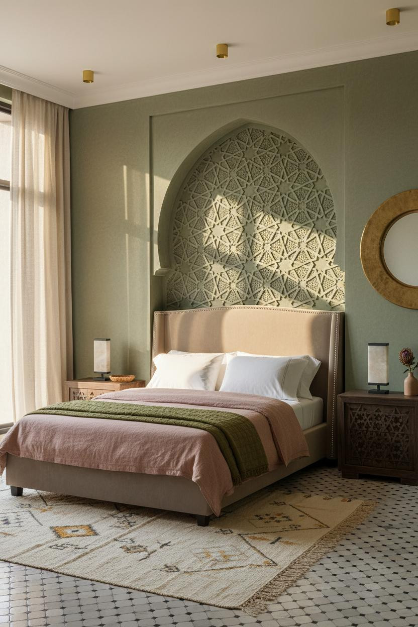 Moroccan Bedroom Carved Niche Geometric