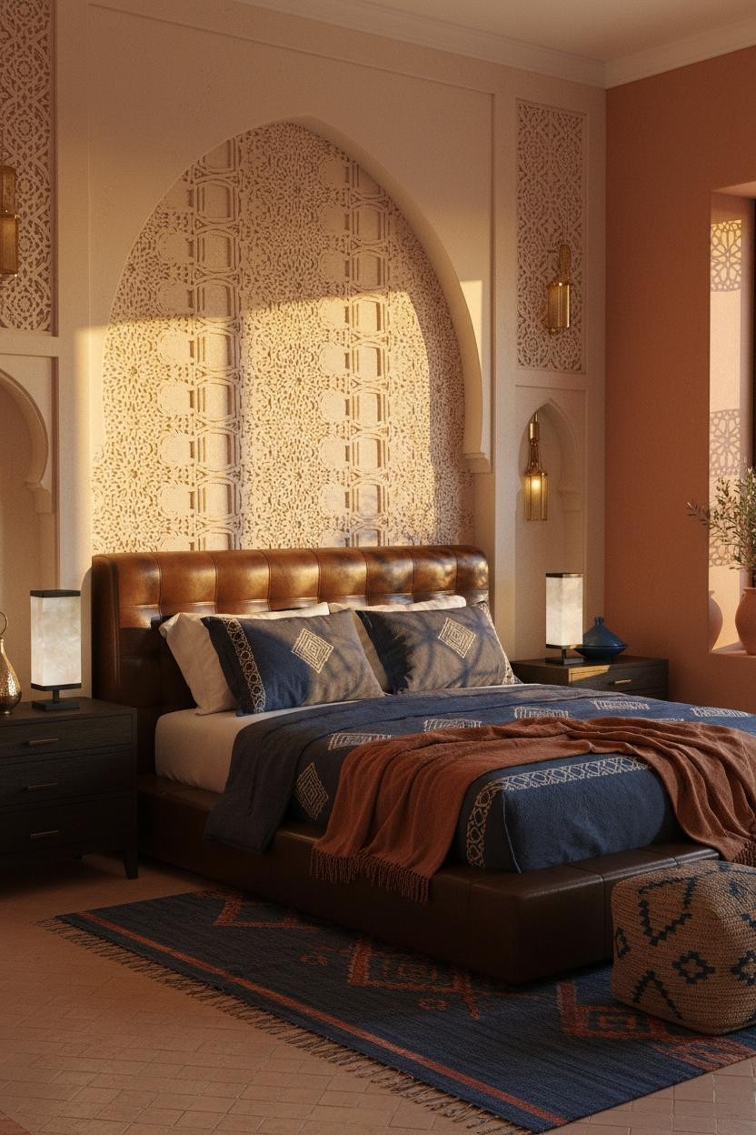 Moroccan Bedroom Carved Plaster Headwall