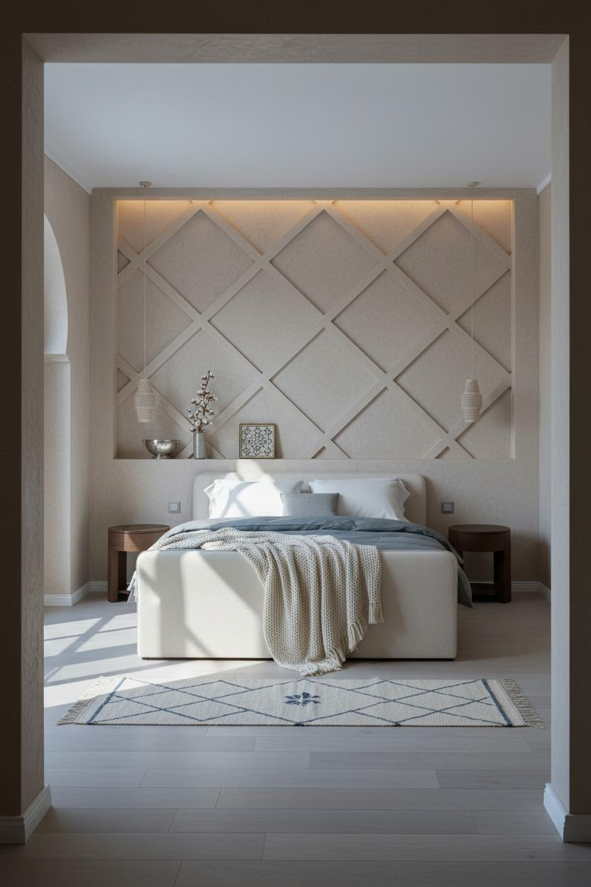 Moroccan Bedroom Geometric Plaster Design
