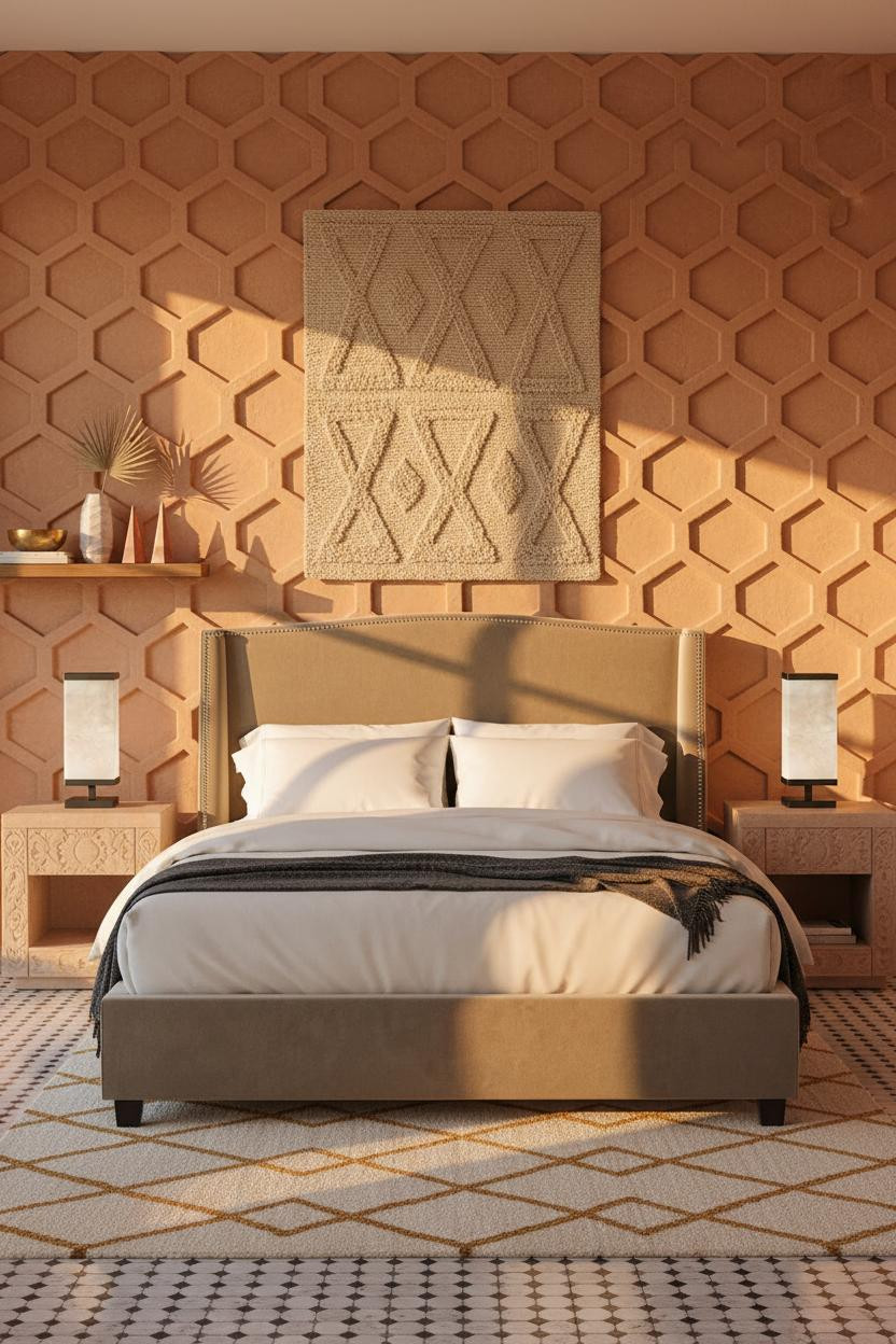 Moroccan Bedroom Geometric Plaster Relief Wall