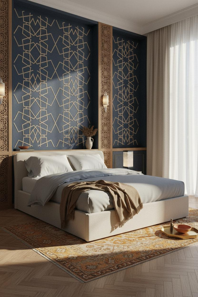 Moroccan Bedroom Indigo Plaster Cedar Columns
